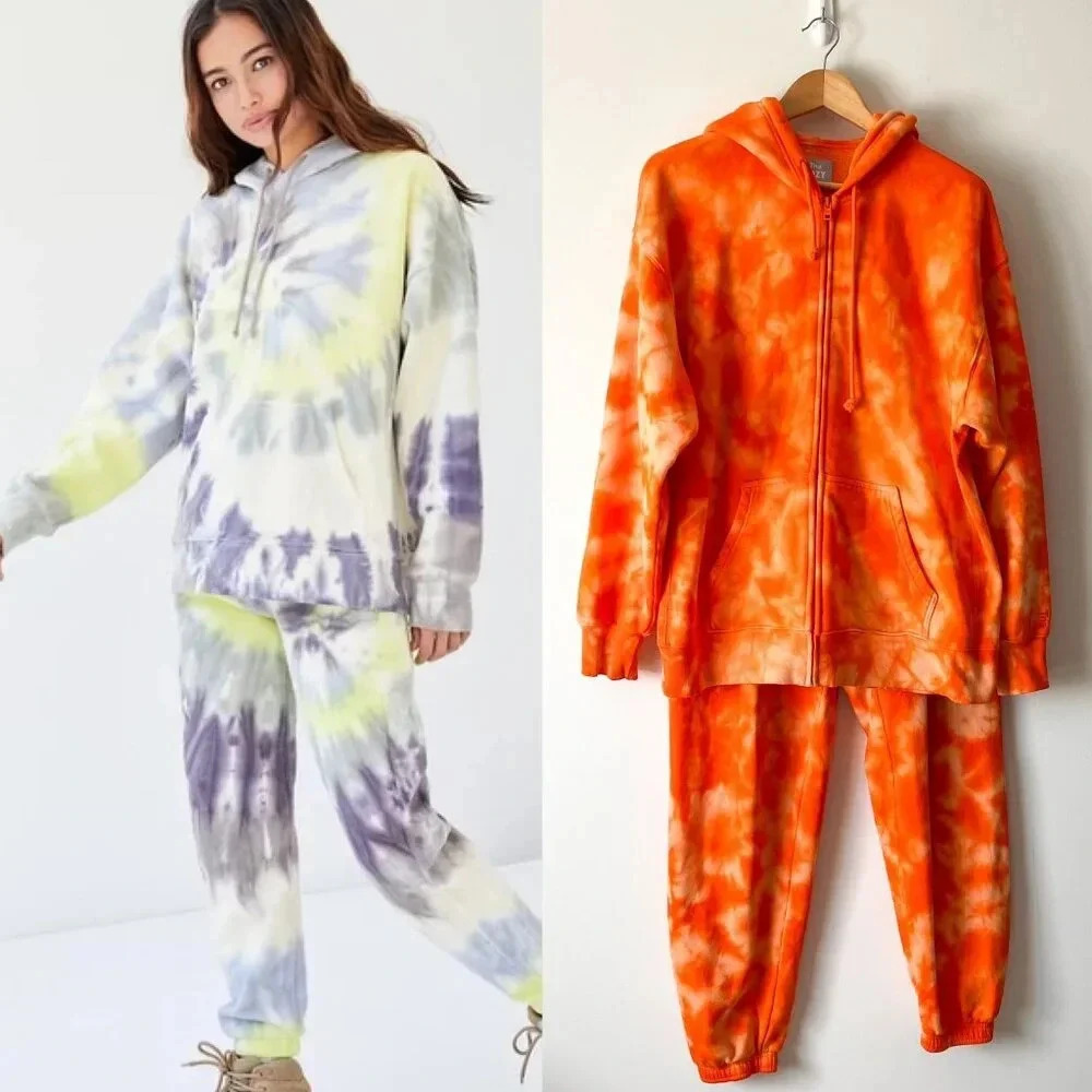 COPY - Aritzia TNA Cozy Fleece Tie Dye Hoodie & Sweatpants SET Orange Size Smal…
